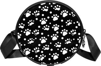 Generic Circle Crossbody Bag for Women, Paw Small Sling Bag Daypack with Zipper Adjustable Shoulder Straps Casual Ladies Girls Round Purse