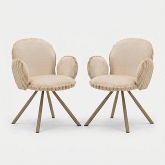 Mauro Ferretti Set 2 Sedie Imbottite Con Braccioli Per Soggiorno Stoccolma B - Beige