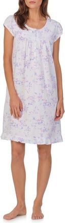 Eileen West Floral Cap Sleeve Short Cotton Jersey Nightgown in White Lilac at Nordstrom, Size Medium