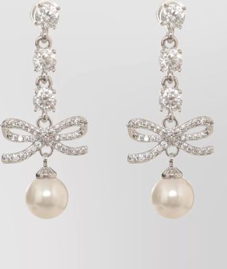 Self Portrait crystal bow drop earrings