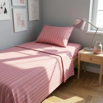 KASANOVA Completo letto 1 piazza e mezza policotone righe rosa