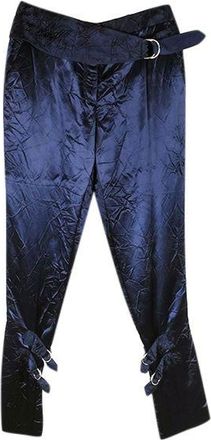 Victoria Beckham Navy Hammered Satin Buckle Pants Size 26/66