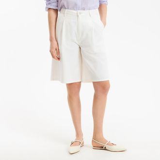 La Redoute Collections Bermuda met bandplooien, katoen en linnen