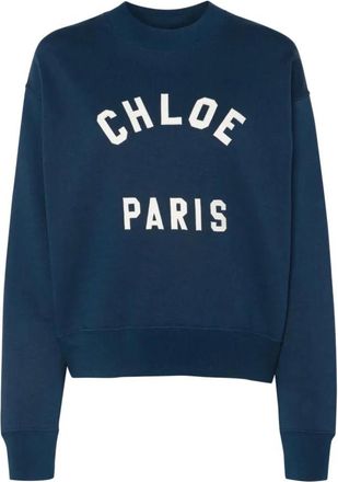 Chlo&eacute; Sweatshirt met opstaande kraag en logo - Dames - Sweatshirts - Blauw - S - Katoen - Hoodies & sweatvesten