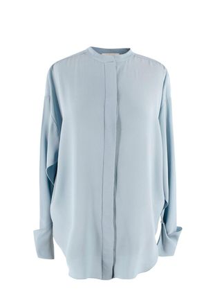 Chloé Blue Collarless Silk Blouse Size S