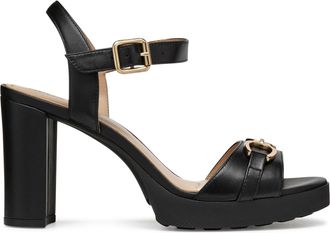 Geox Walk Pleasure Black Block Heel Leather Sandals