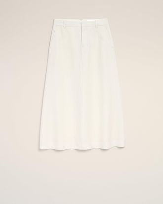 Ami White Blended Linen Tailor Construction Long Trapeze Skirt White - 34 - for Women