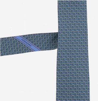 Ferragamo Mens Silk Tie With Pattern Green Ties & Bow