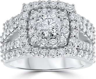 Pompeii3 3 ct Diamond Engagement Wedding Cushion Halo Ring Set 10k White Gold