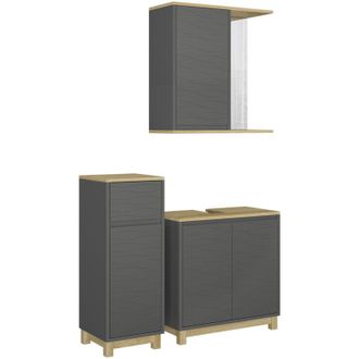 Vicco Conjunto De Muebles De Ba&ntilde;o Livia, Antracita/roble, 3 Piezas, Con Armario Midi