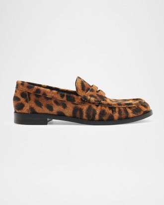 Schutz Tyche Leopard Calf Hair Penny Loafers