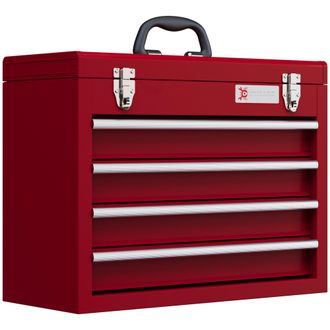 OEM Caja De Herramientas De Acero Con 4 Cajones Bandeja Tapa Abatible Y Cierres Met&aacute;licos 51x22x39,5 Cm Rojo