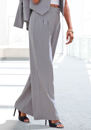 Lascana Palazzohose LASCANA, Damen, Gr. 34, N-Gr, grau meliert, Stoff, Obermaterial: 64% Polyester, 32% Viskose, 4% Elasthan, meliert, figurumspielend lang, H