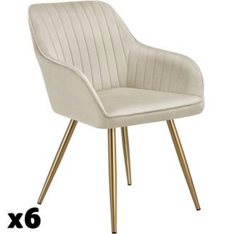 TecTake 6 sillas de comedor, aterciopeladas, 58 x 62 x 82 cm, crema/oro