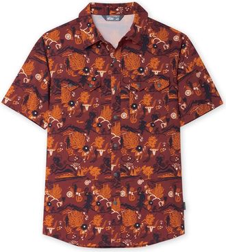 Stio | Mens Shifter Shirt Short Sleeve, Size Extra Large in Fired Brick Biking Cowboy