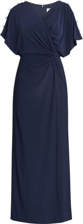 Gina Bacconi Womens Pascale Long Knot Front Jersey Dress - Navy - Size 22 UK
