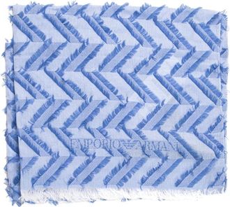 Emporio Armani Fringe Trim Geometrische Fantasie Modaal Viscose - Dames - Sjaals - Blauw - ONE Size - Polyester - Accessoires