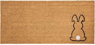 Beliani Felpudo De Fibra De Coco Antideslizante 55 X 120 Cm Con Dorso De Pvc Motivo Conejo Natural Lingayen