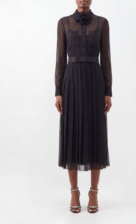 Dolce & Gabbana Abito chemisier midi in seta con collo a rouches e cintura in vita