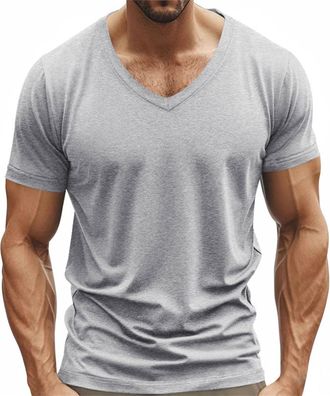 Generic Mens Muscle Fitted T Shirts 2025 Stylish V Neck Longline Comfy Soft Shirt Stretch Short Sleeve Gym Workout Athletic Cotton Tees Tops Grey