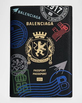 Balenciaga Men & apos;s Stamp Leather Passport Holder