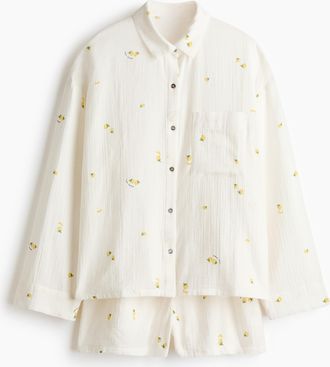 H&M Pyjama mit Oberteil und Shorts - Weiss/Zitronen