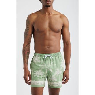 MAVRANS Tropical Palm Swim Trunks in Light Green at Nordstrom, Size Xx-Large