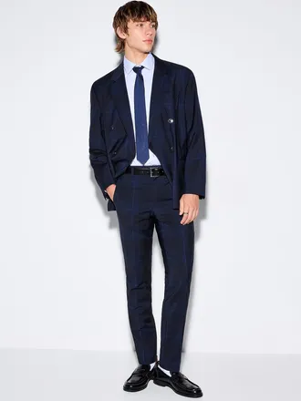 HUGO BOSS Mens Navy check pant Extra slim fit