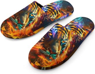 Generic Fire Tiger Mens Slippers Warm Non-Slip Houes Shose Spa Slipper for Home Bedroom