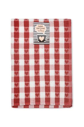 TJ Hughes Hearts - Jumbo Heavy Weight Check Tea Towel with Heart Detail in Red - TJ Hughes