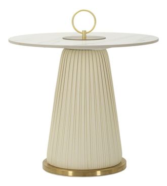 Mauro Ferretti Mesa de centro en ecopiel color crema con tapa de m&aacute;rmol &oslash; 60x54 cm