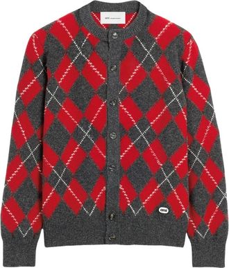 Ami Argyle Intarsia Vest - Heren - Vesten - Rood - L - Wol - Truien & Vesten