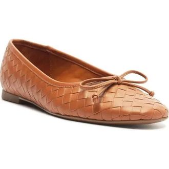 Schutz Womens Schutz Arissa Woven Ballet Flats Cuoio Brown Leather Square Toe RHS7111