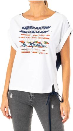 La Martina T-shirt met korte mouwen en origineel design - Dames - T-shirts - Wit - S - Katoen - Tops