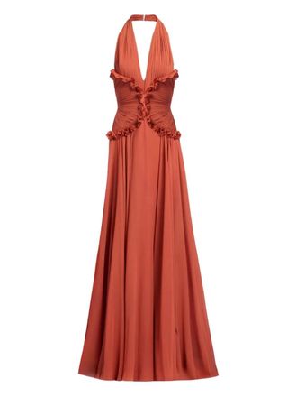 Elie Saab silk v-neck maxi dress - women - Silk - 44 - Orange
