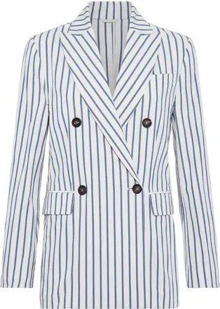 Brunello Cucinelli striped double-breasted blazer - women - Cotton/Wool/Linen/Flax/Ramie - 42 - White