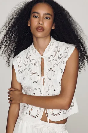 NVLT Embroidered Tie-Front Top
