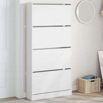 Berkfield Home Shoe Cabinet with 4 Flip-Drawers White 80x21x163.5 cm