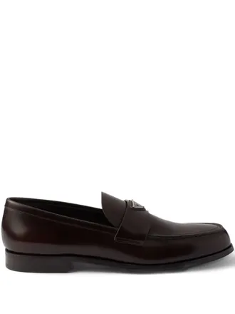 Prada Mocassini in pelle con logo triangolo - Marrone