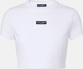 Dolce & Gabbana Logo cropped cotton-blend jersey T-shirt