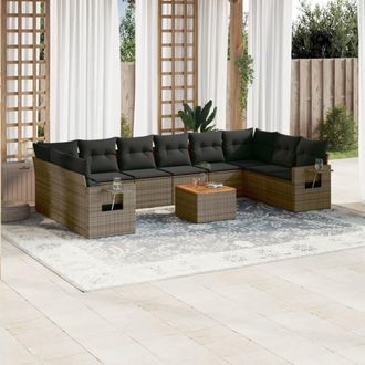 vidaXL Set De Sof&aacute;s De Jard&iacute;n 11 Pzas Y Cojines Rat&aacute;n Sint&eacute;tico Gris Vidaxl