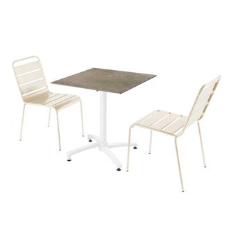 Oviala Mesa de jard&iacute;n con laminado de m&aacute;rtaupe beige y 2 sillas marfil