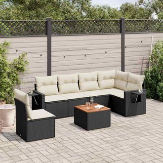 vidaXL Vidaxl - Set De Comedor De Jard&iacute;n 7 Pzas Y Cojines Rat&aacute;n Sint&eacute;tico Negro