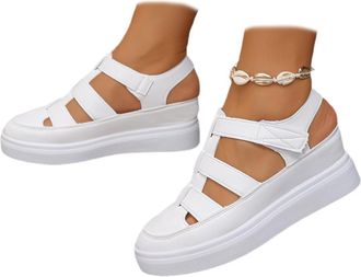 Generic 2026 New Womens Hollow Out Breathable Platform Wedge Sandals Adjustable Strap Sports Comfortable Shoes Arch Support Closed Toe Shoes (White,2.5)