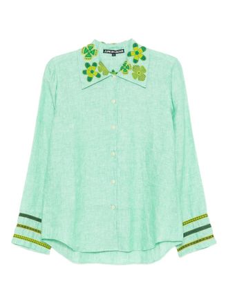 Jupe by Jackie floral-embroidered shirt - women - Linen/Flax - M - Green