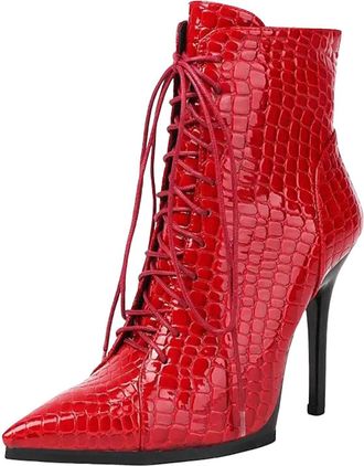 Generic Womens Luxury Ankle Boots Pointed Toe Super High Stiletto Heel Lace Up Closure For Sexy Party Dating Dressy Booties