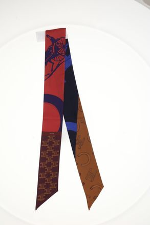 Celine Womens Scarf Lavalliere Silk Red-Blue-Brown Red/blue/brown Scarfs