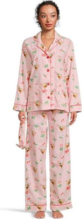 PJ Salvage Flannel PJ Set with Headband Womens Pajama Sets Tini Time Ballet Pink : LG (US 10-12), Cotton/Flannel