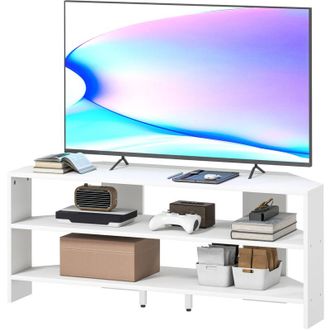 HOMCOM Homcom - Mobile porta tv ad Angolo 47 max con 2 Ripiani Aperti in Legno Bianco