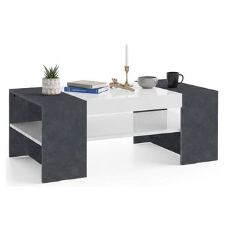 Dmora Mesa De Centro, Made In Italy, Mesa De Sal&oacute;n, 110x60h40 Cm, Blanco Brillante Y Gris Ceniza, Con Embalaje Reforzado - Dmora